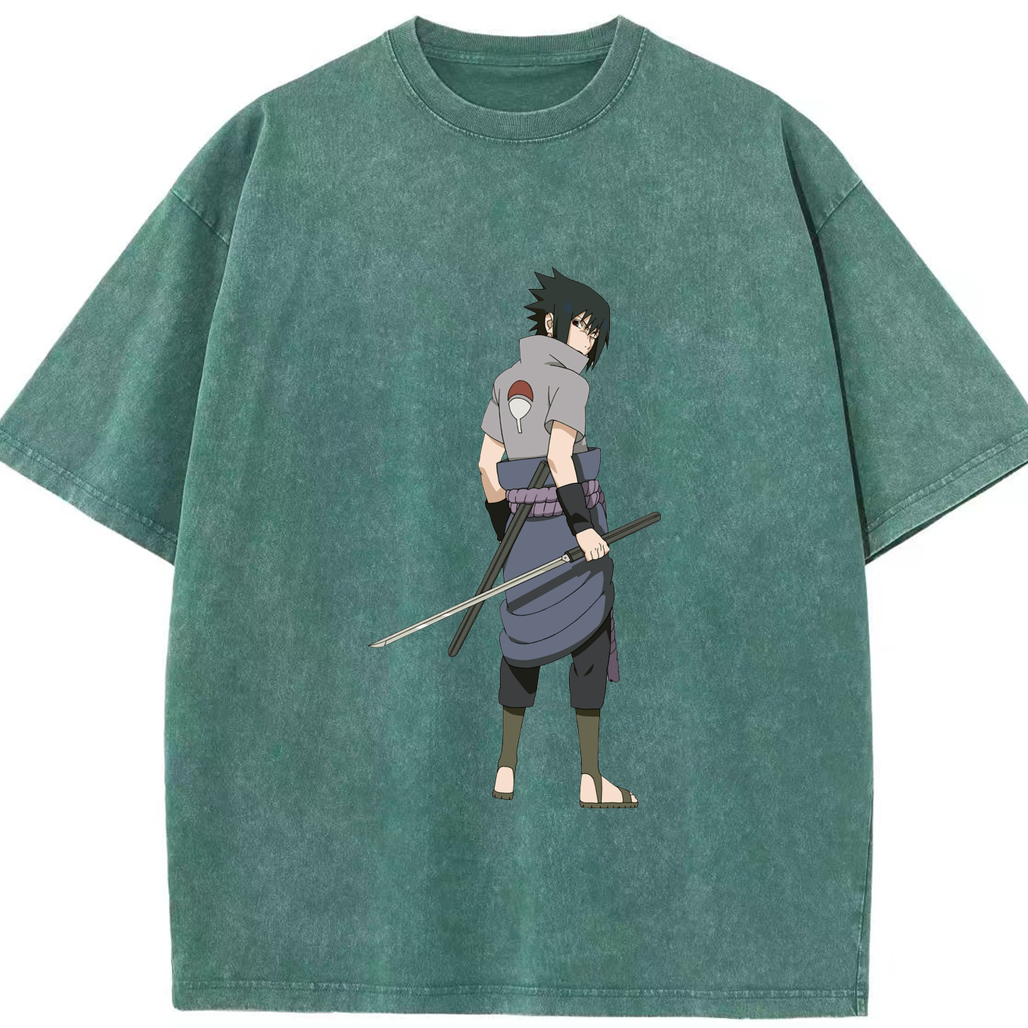 （画像用） NARUTO -ナルト- うちは サスケ Uchiha Sasuke 綿100% ヴィンテージ風 半袖Tシャツ（フロントプリント）